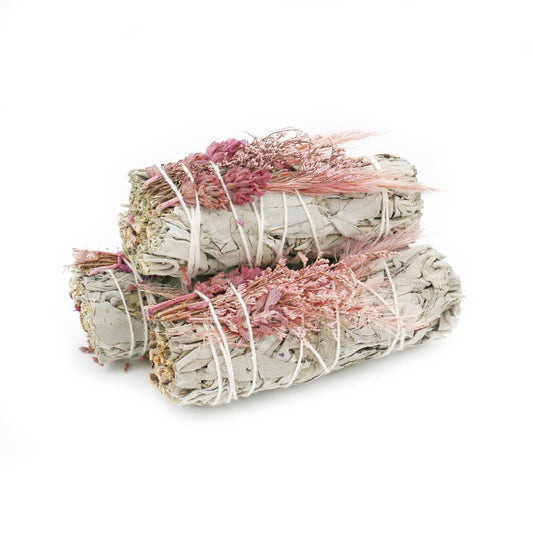 'Pink Bouquet' Floral White Sage Smudge Stick (4 in.)