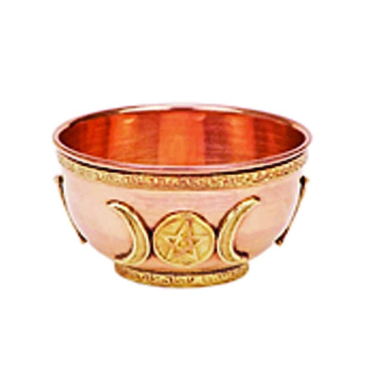 Triple Moon Pentagram Copper Smudge Burner Bowl