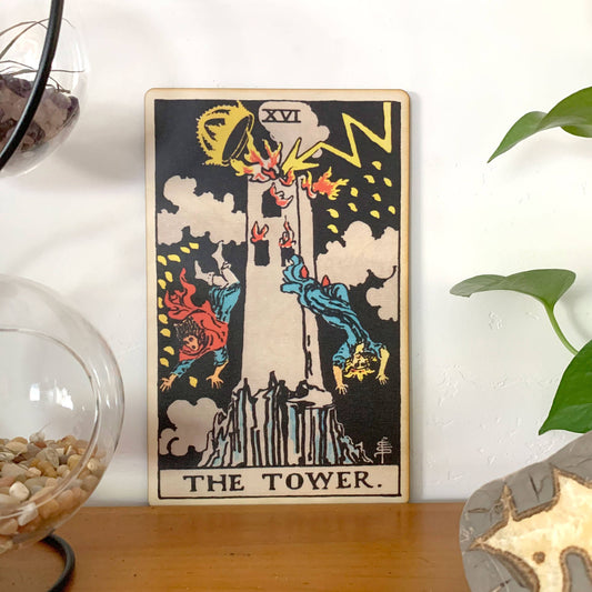 Wood Wall Art Tarot - 16 - The Tower Full Color