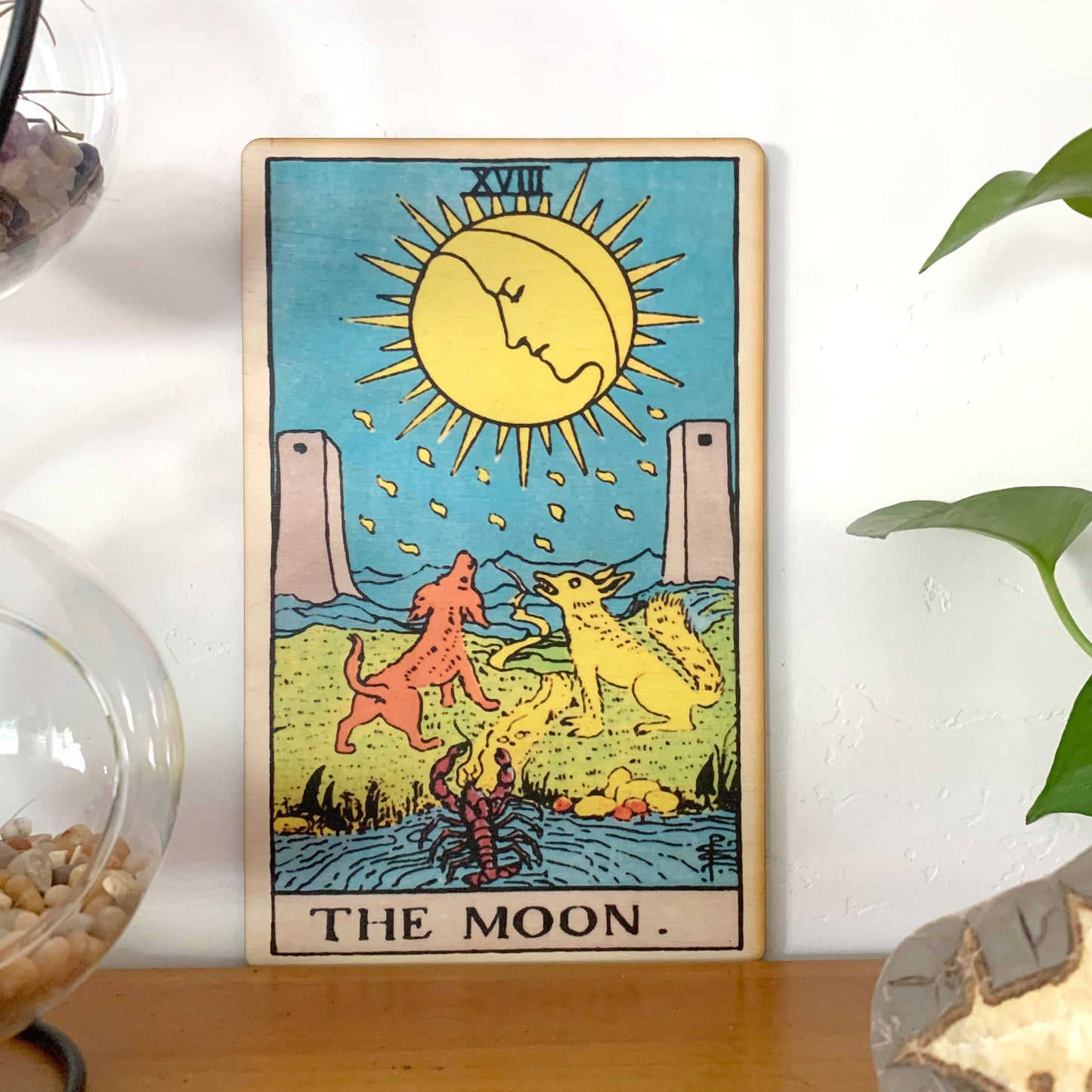 Wood Wall Art Tarot - 18 - The Moon Full Color