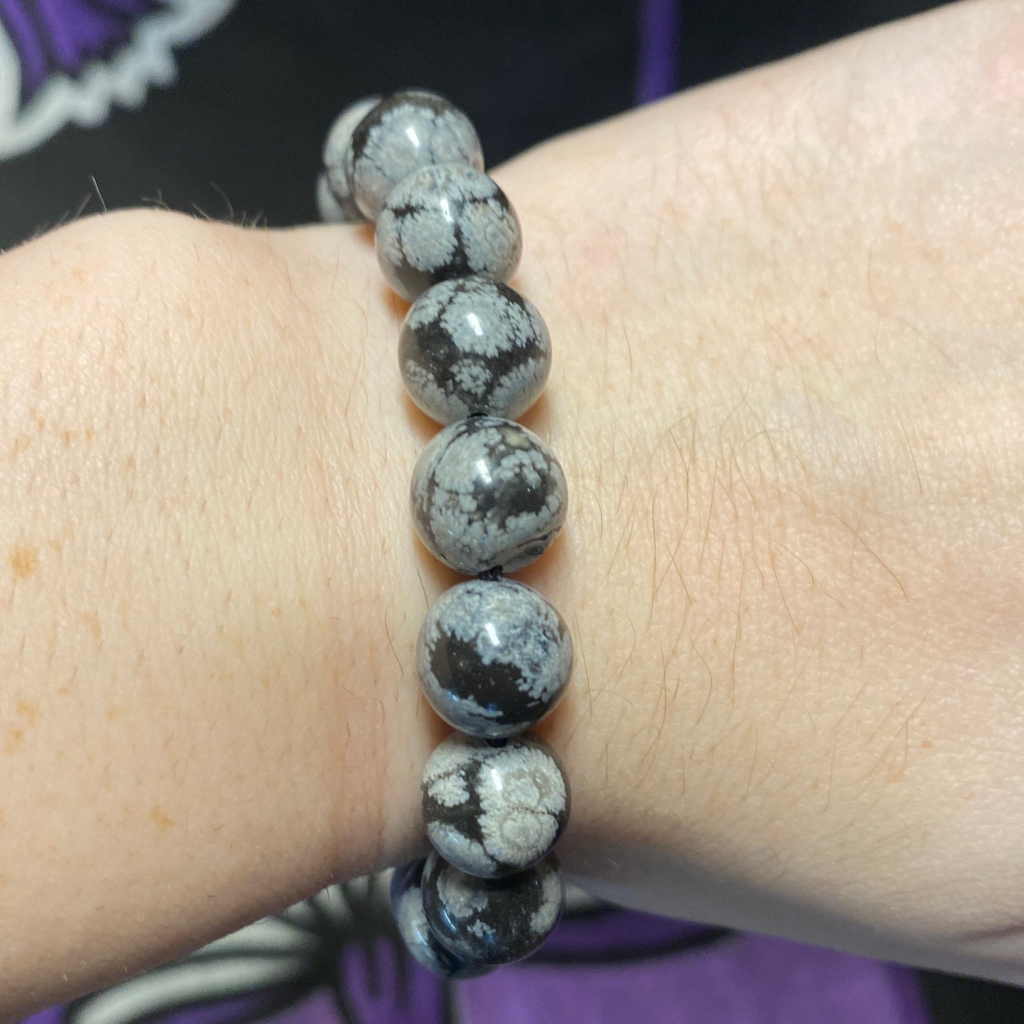 Bracelet Snowflake Obsidian  Adjustable