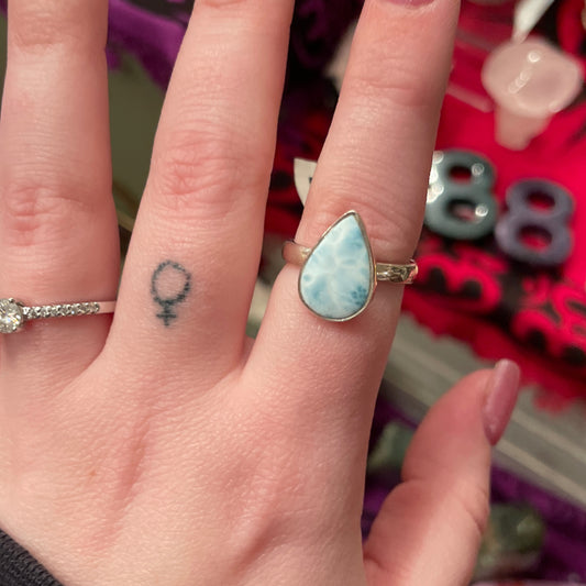 Adjustable Teardrop Larimar Ring