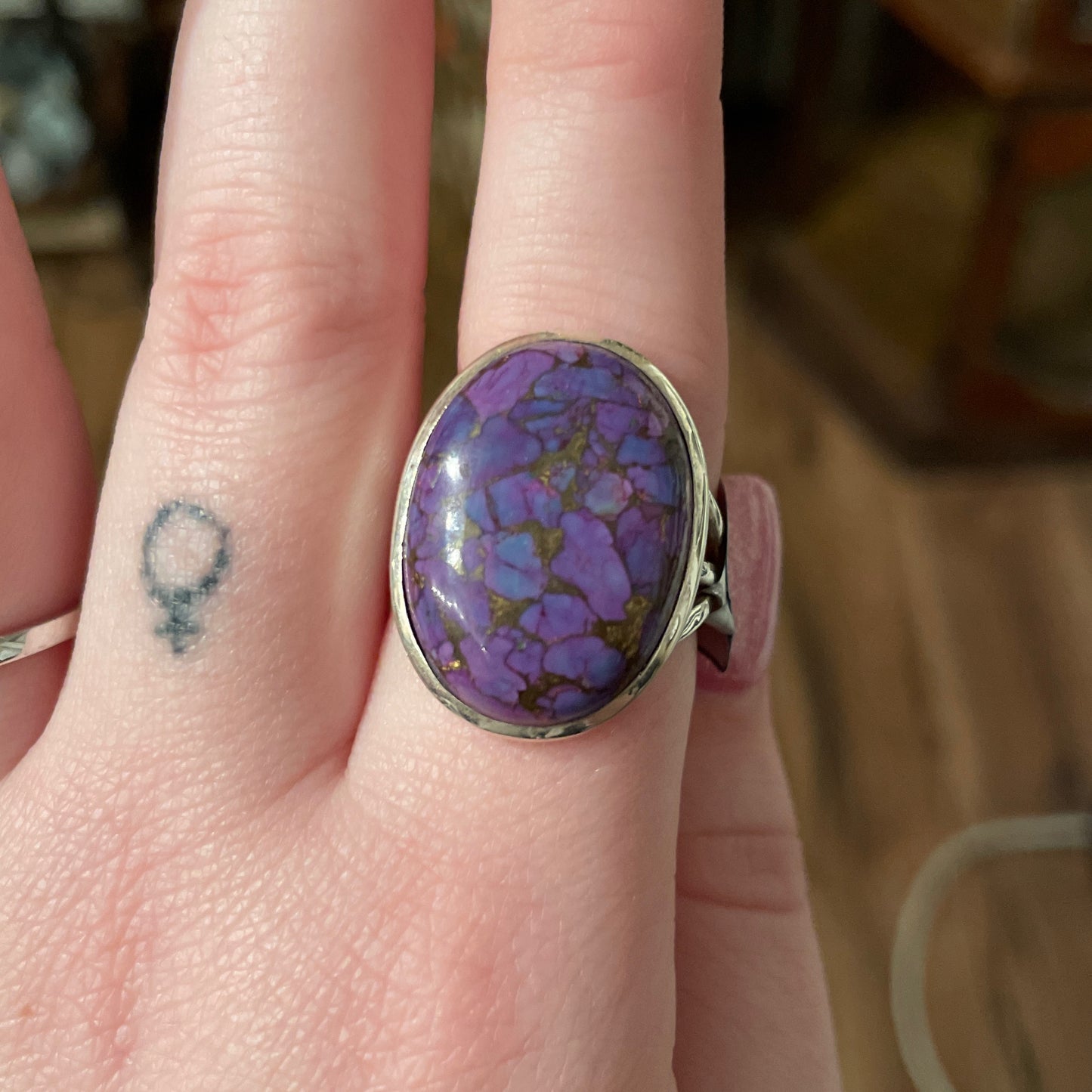 *Ring Purple Turquoise Round Size 9