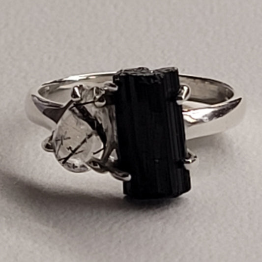 Ring Black Tourmaline Tourmalated Quartz Size 8