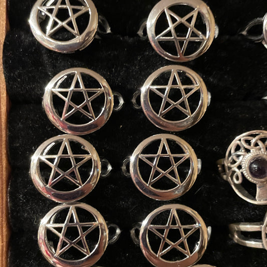 Ring Adjustable Sterling Silver Pentacle