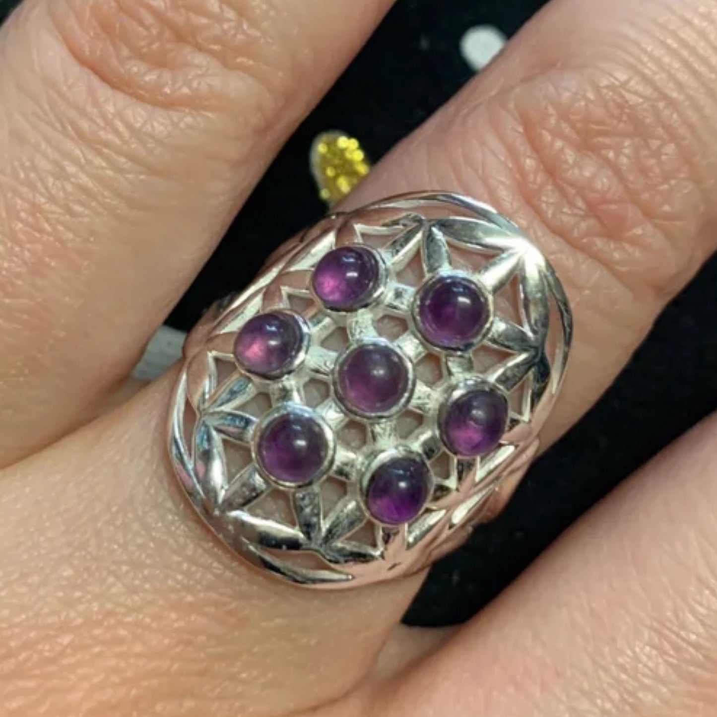 Ring Amethyst Flower Of Life Adjustable