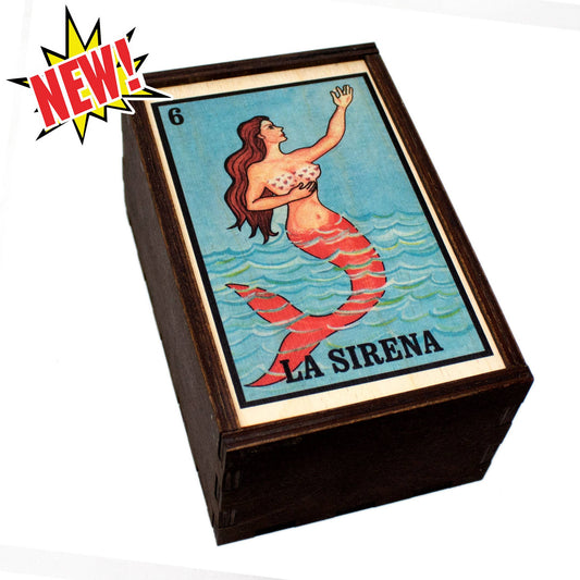 Wooden Box Loteria Sirena/Mermaid Full Color Tarot Card/Stash Box 4"x6"