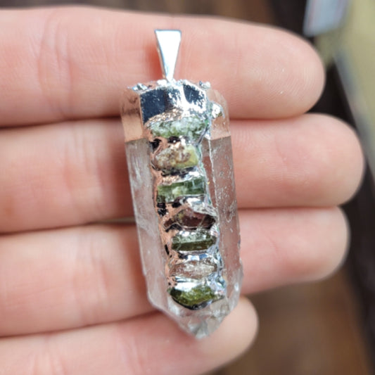 Clear Quartz Tourmaline Rough Pendants