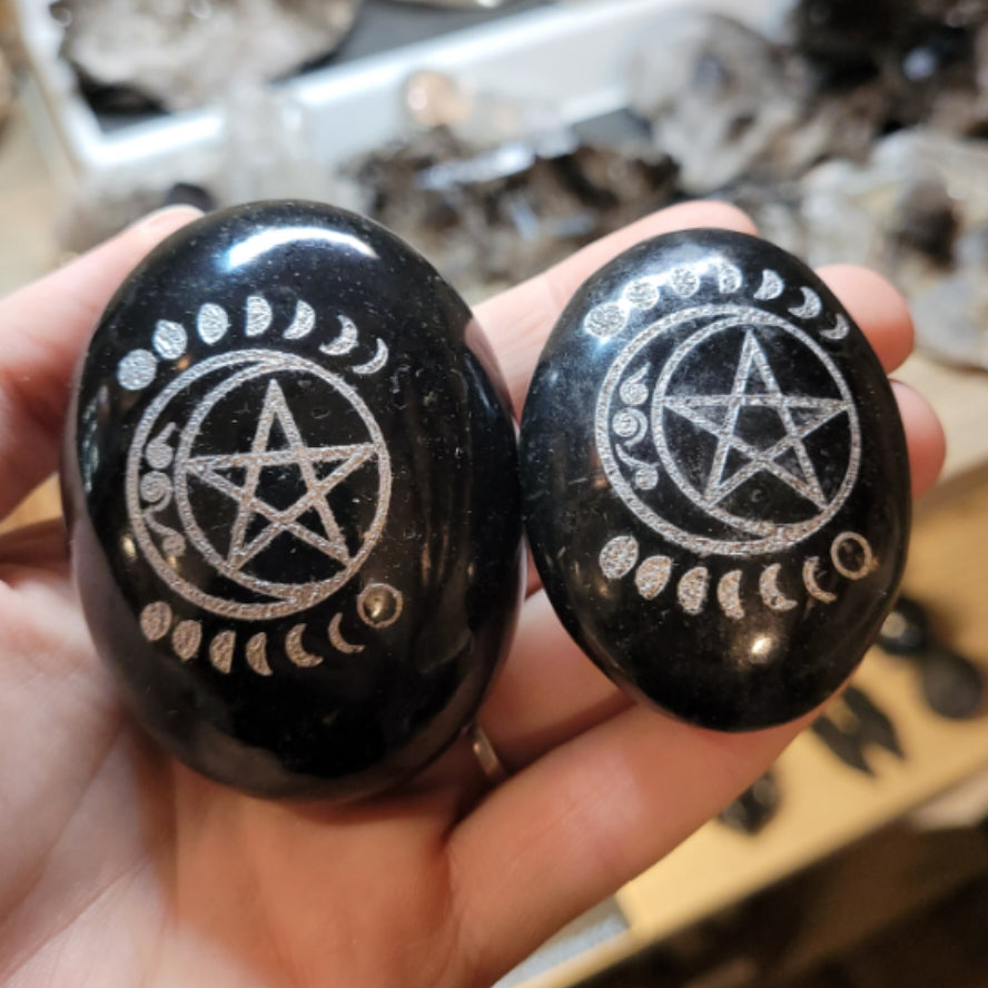 Palm Stone Pentacle Carvings Black Tourmaline