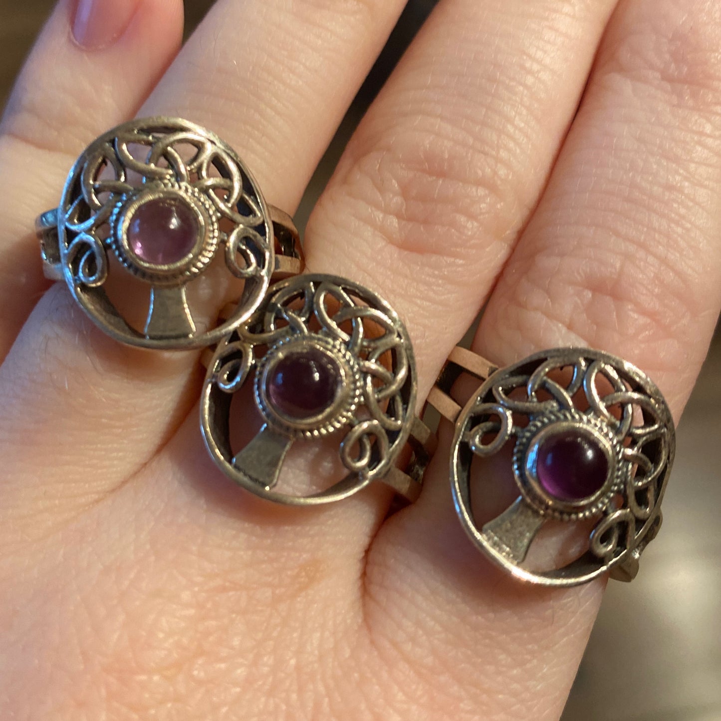 Ring Amethyst Tree of Life Adjustable